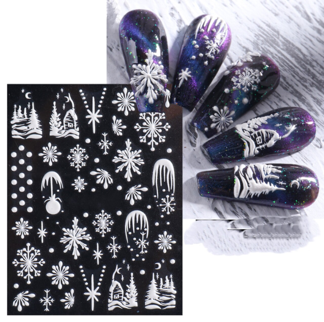 Kitcheniva 5D Embossed Nail Stickers Christmas Snowflakes Flowers Designs